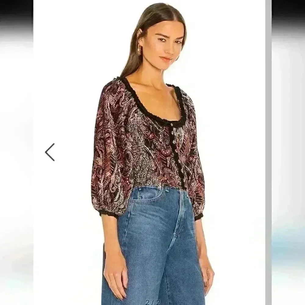 Free People Tie Neck Blouse Size Large